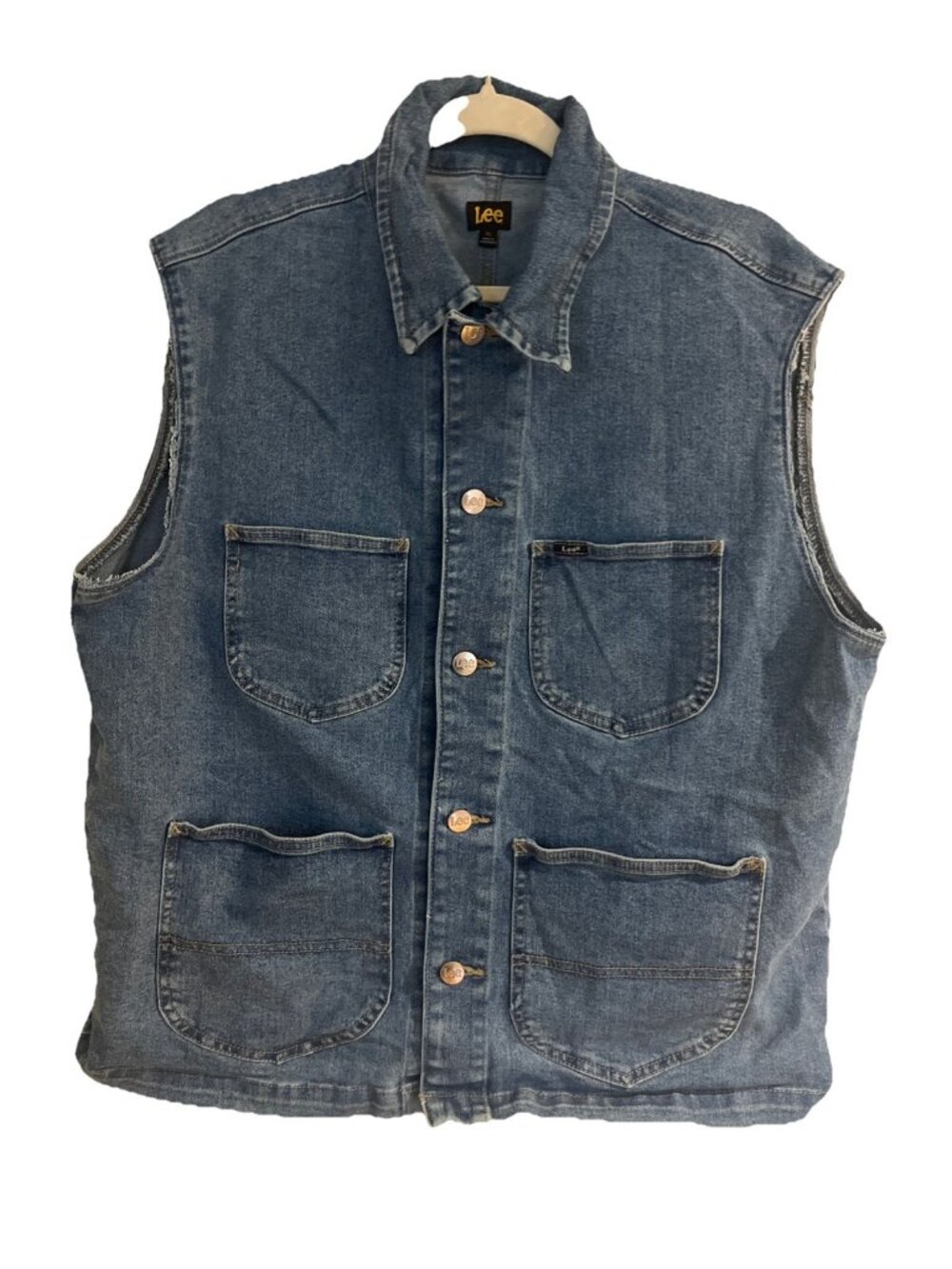 Vintage Lee Denim Vest Mens XL Sleeveless Button Up 4 Pockets Trucker Chore Best